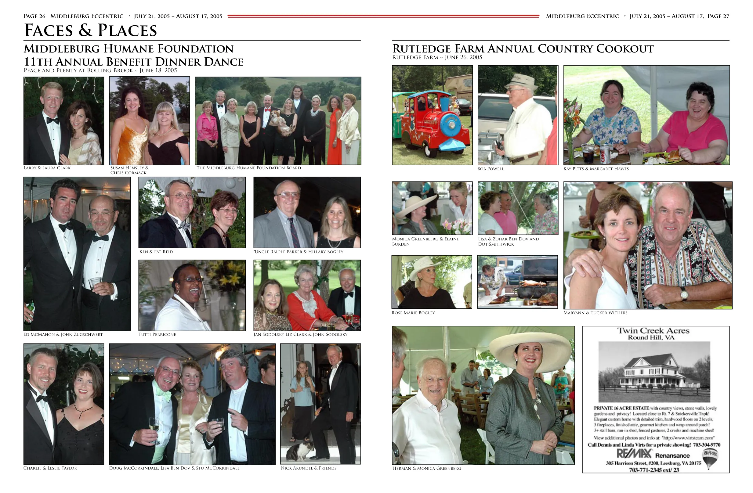 Larry & Laura Clark · Susan Hensley & Chris Cormack · The Middleburg Humane Foundation Board · Bob Powell · Kay Pitts & Margaret Hawes · Monica Greenbeerg & Elaine Burden · Lisa & Zohar Ben Dov and Dot Smithwick · Charlie & Leslie Taylor · Ed McMahon & John Zugschwert · Nick Arundel & Friends · Multiple attendees at event