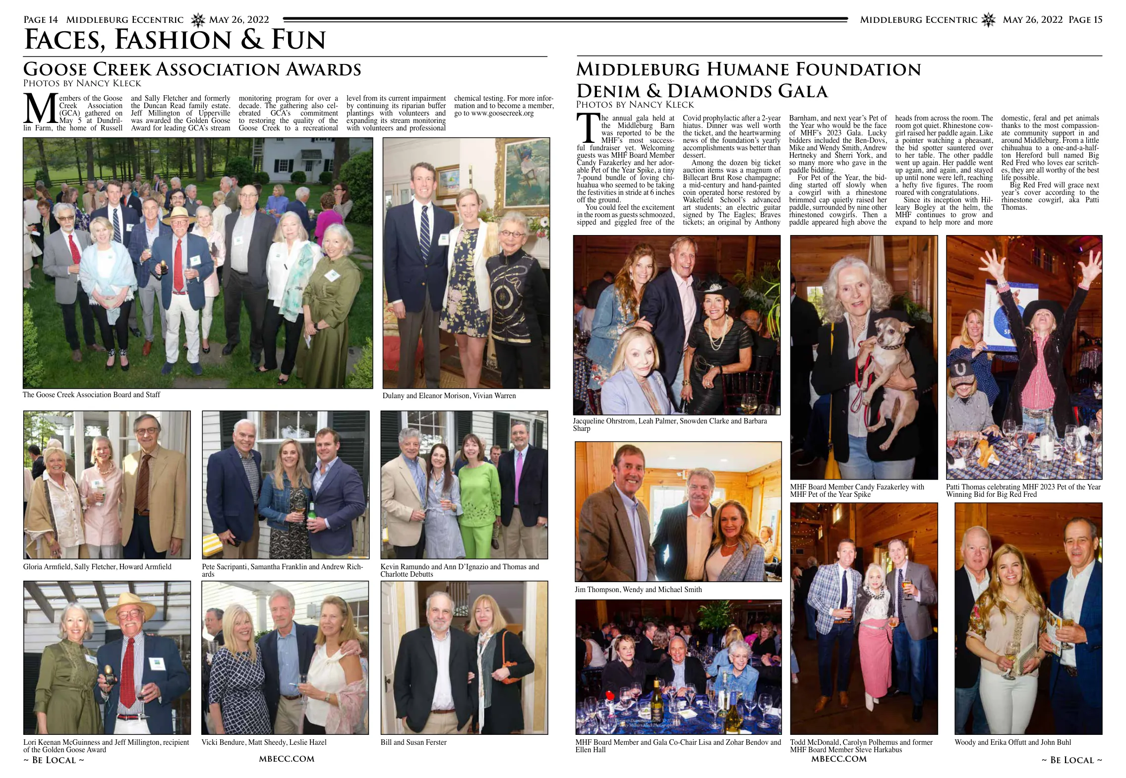 Members of the Goose Creek Association Board and Staff · Lori Keenan McGuinness and Jeff Millington, recipient Vicki Bendure, Matt Sheedy, Leslie Hazel · Gloria Armfield, Sally Fletcher, Howard Armfield · Kevin Ramundo and Ann D'Ignazio and Thomas and Charlotte Debutts · Pete Sacripanti, Samantha Franklin and Andrew Richards · Dulany and Eleanor Morison, Vivian Warren · Bill and Susan Ferster