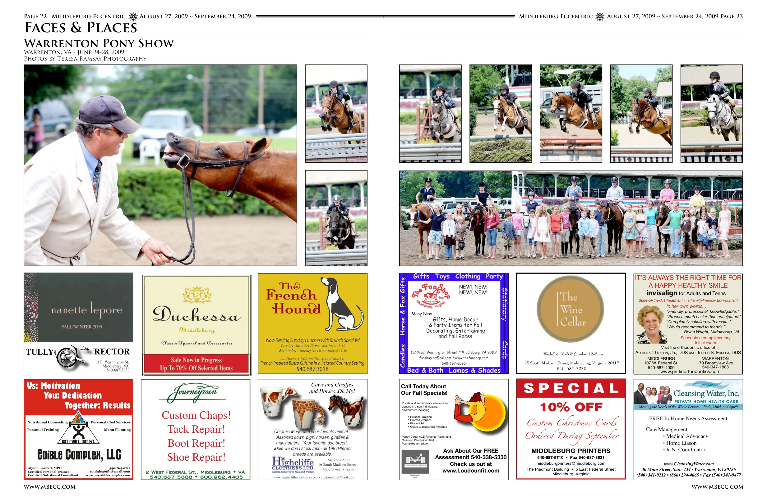 Judge examining a horse · Young riders in various equestrian events · Group photo with young riders and their horses