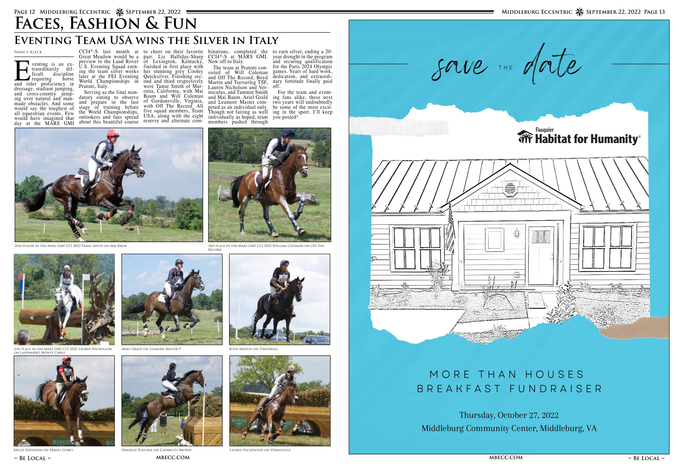 2nd place in the MARS GMI CCI 2022 Tamie Smith on Mai Baum · 3rd place in the Mars GMI CCI 2022 William Coleman on Off The Record · 4th place in the Mars GMI CCI 2022 Lauren Nicholson on Landmark's Monte Carlo · Boyd Martin on Tserserleg TSF · Ariel Grald on Leamore Master · Danielle Poulsen on Capability Brown · Bruce Davidson on Erroll Gobey · Lauren Nicholson on Vermiculus