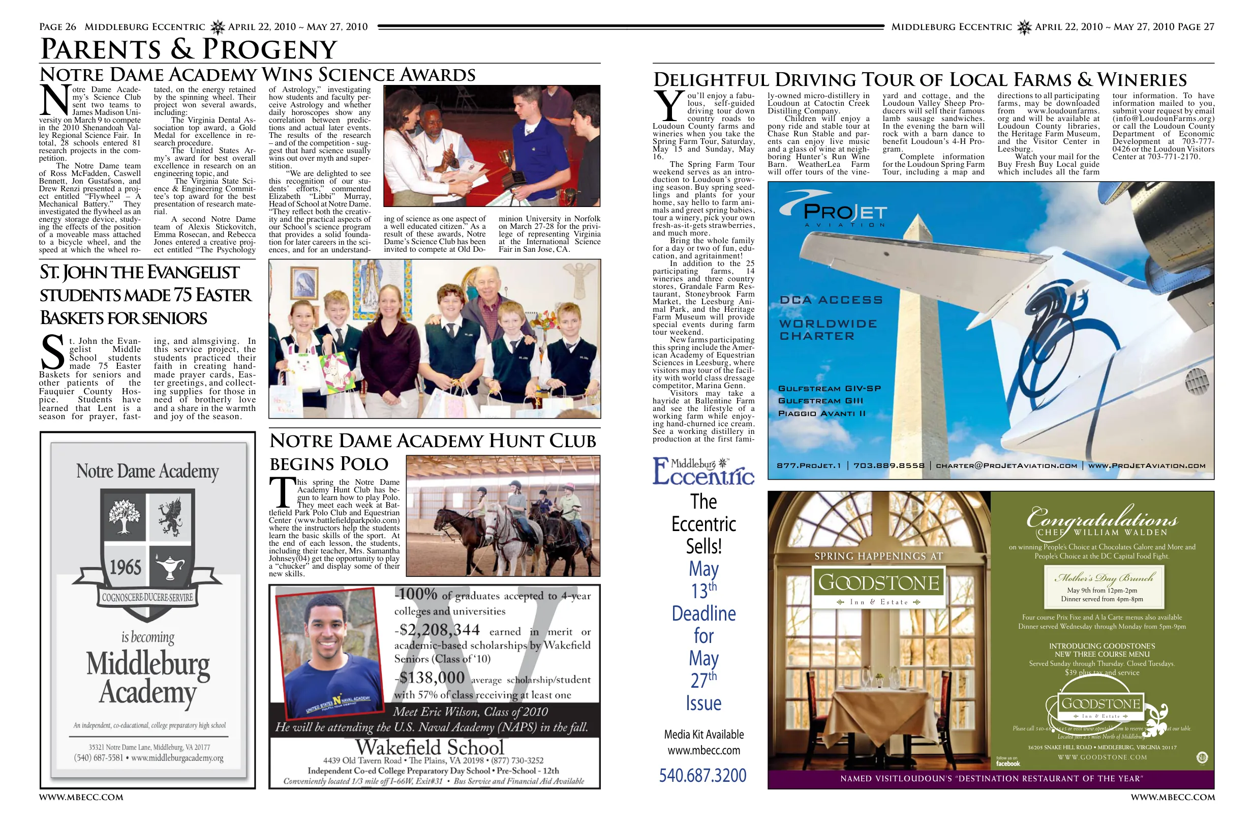 St. John the Evangelist students made 75 Easter Baskets for seniors and other patients of the Fauquier County Hospice · Notre Dame Academy Hunt Club members learning polo at Battlefield Park Polo Club