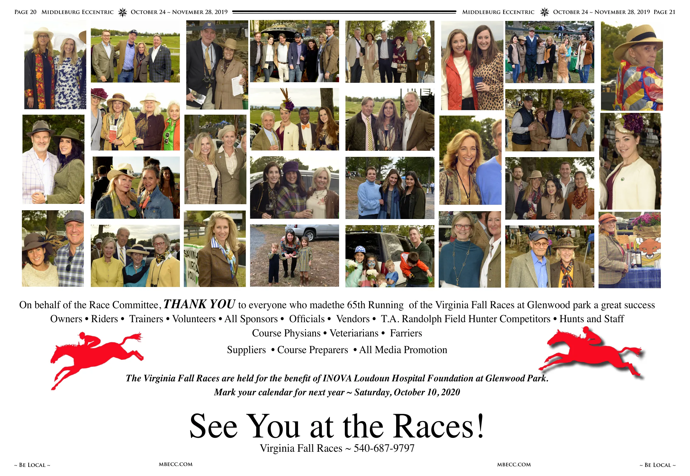 Attendees in festive attire at the races · Race participants and spectators throughout the day · Group photos of attendees enjoying the event