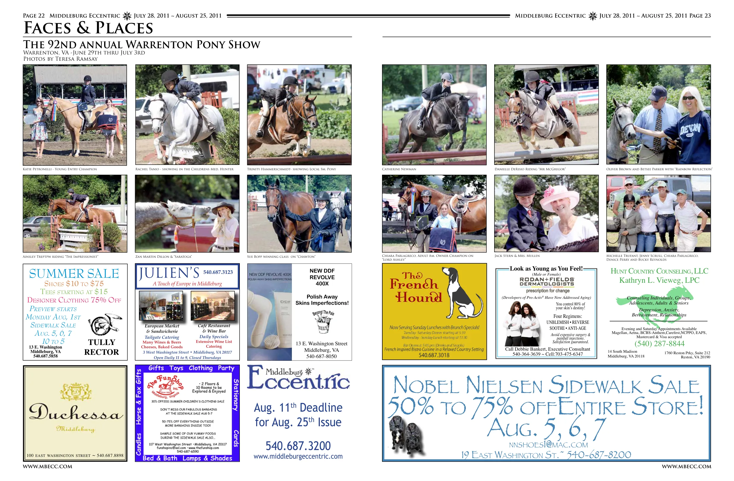Katie Petronelli - Young Entry Champion · Rachel Tanio - Showing in the Childrens Med. Hunter · Trinity Hammerschmidt - Showing Local Sm. Pony · Catherine Newman · Danielle Derbio Riding 'Mr McGregor' · Oliver Brunn and Bettle Parker with 'Rainbow Reflection' · Ainsley Treplow Riding The Impressionist · Zau Martin Dillon & 'Saratoga' · Sue Bopp Winning Class on 'Chawton' · Michael Tregant, Henney Scunn, Chisma Phalgrells