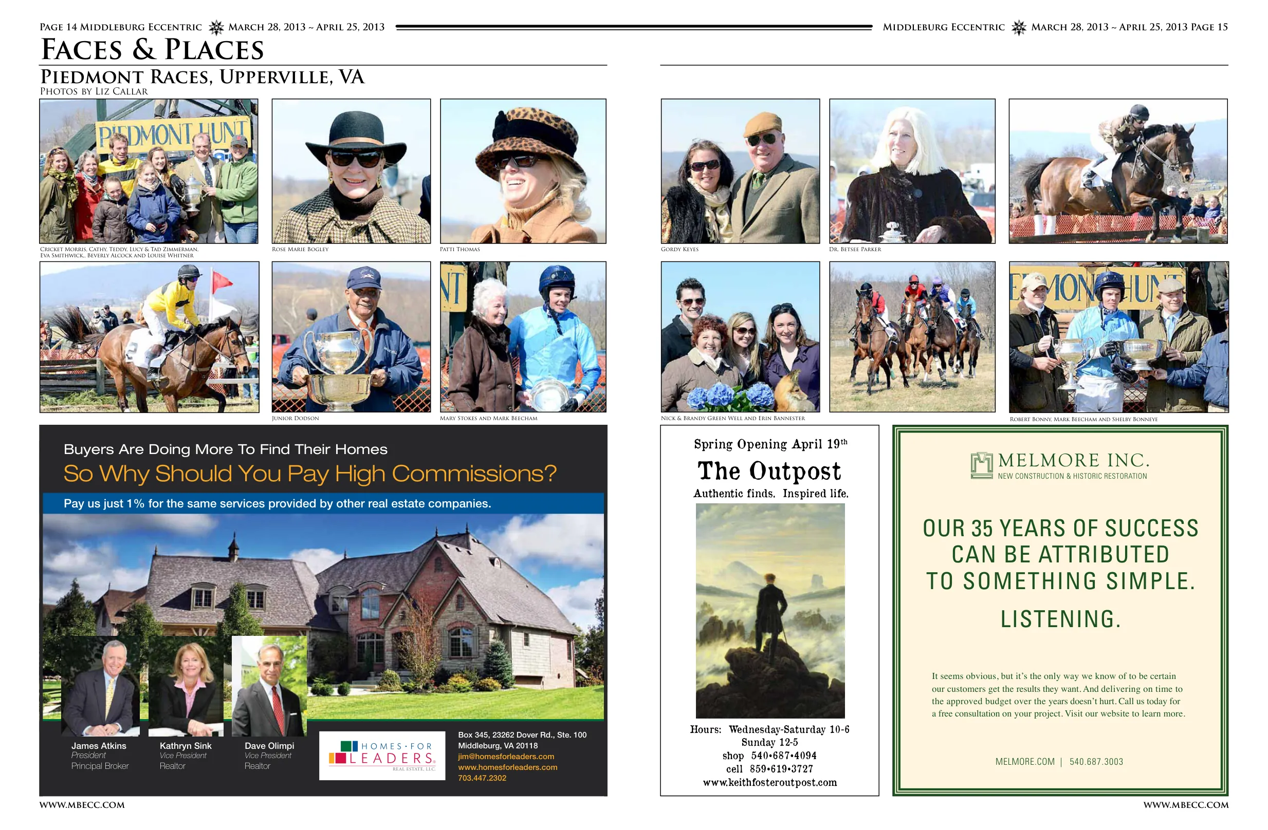 Group at Piedmont Hunt races · Mary Stokes and Mark Beecham · Rose Marie Bogley and Patti Thomas · Junior Dodson, Robert Bonny, Mark Beecham and Shelby Bonneye · Gordy Keyes · Dr. Betsee Parker · Nick & Brandy Green · Well and Erin Bannester · Cricket Morris, Cathy, Teddy, Lucy & Tad Zimmerman, Eva Smithwick, Beverly Alcock and Louise Whitner