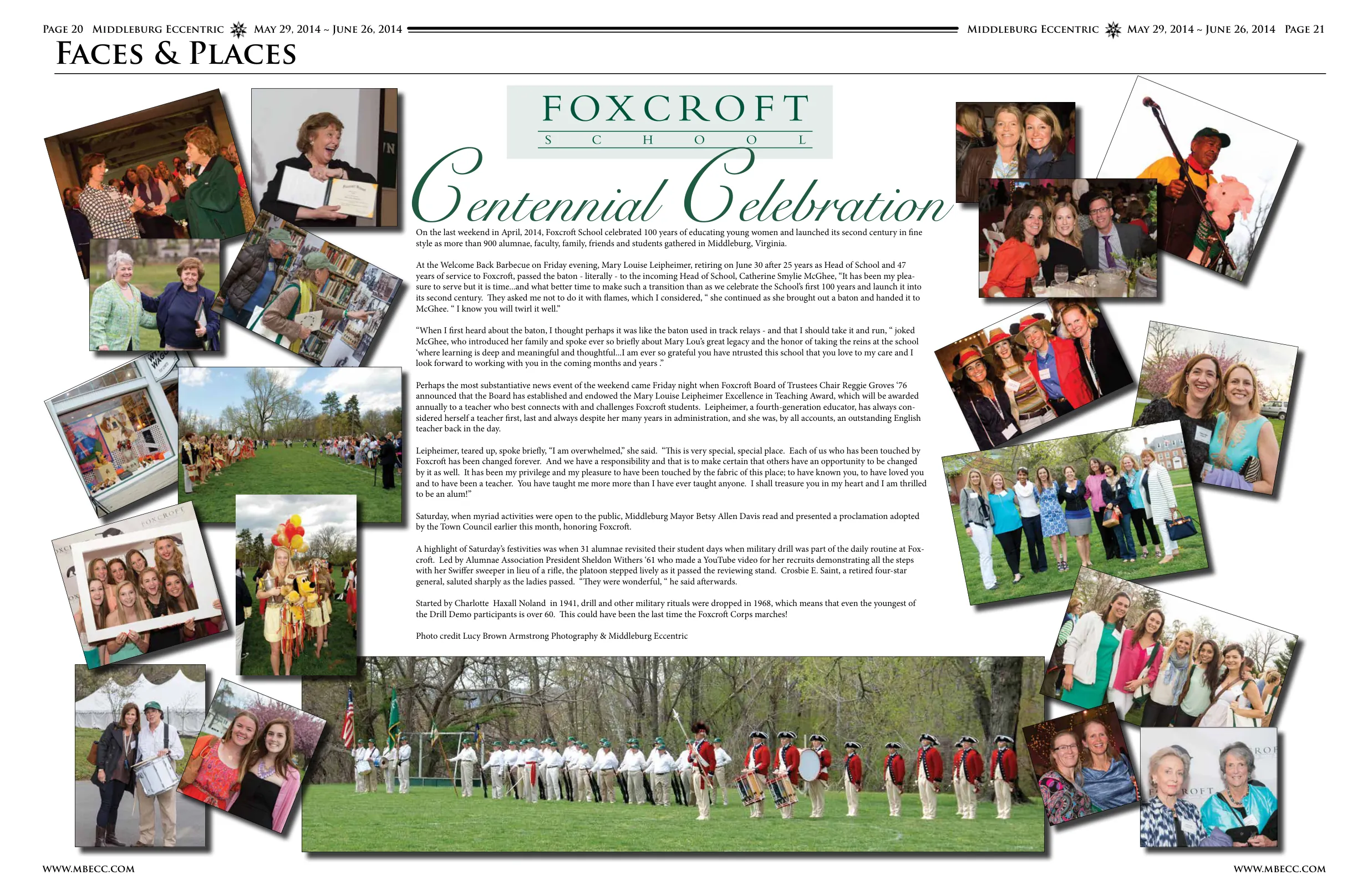 Various photos from Foxcroft centennial event · Foxcroft Corps alumnae in drill formation