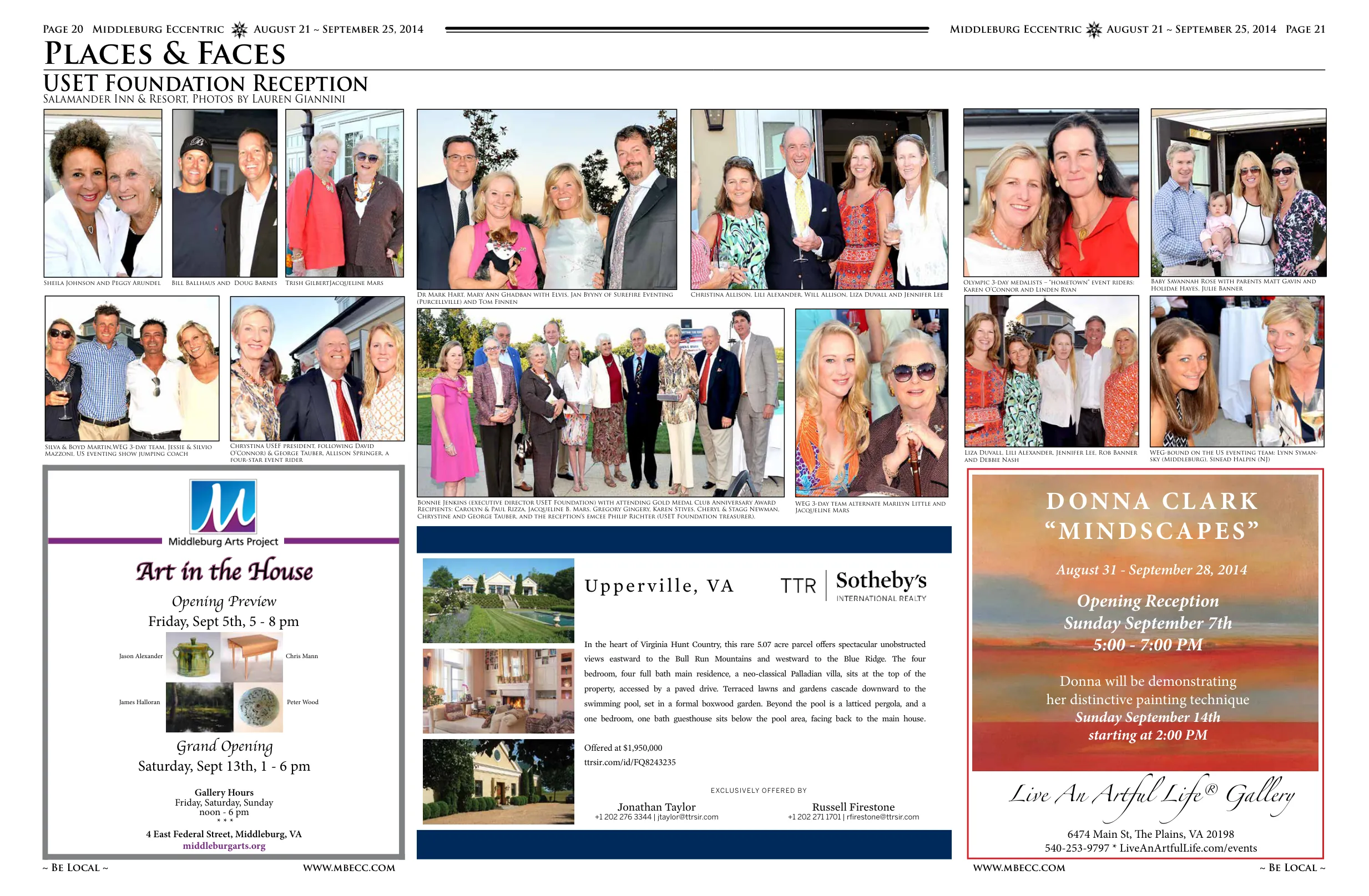 Sheila Johnson and Peggy Arundel · Bill Ballhaus and Doug Barnes · Chrystina USEF president with George Tauber and others · Multiple attendees at reception