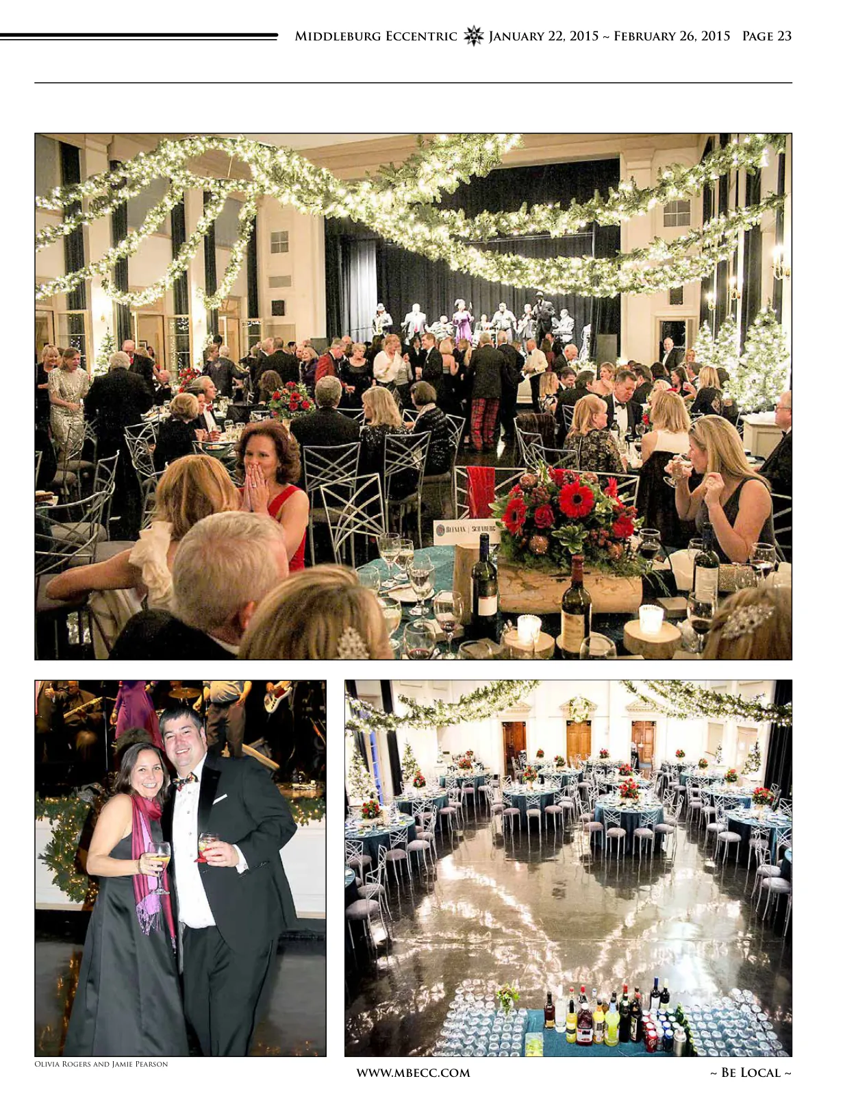 Olivia Rogers and Jamie Pearson · Holiday Ball scene with decorations and attendees