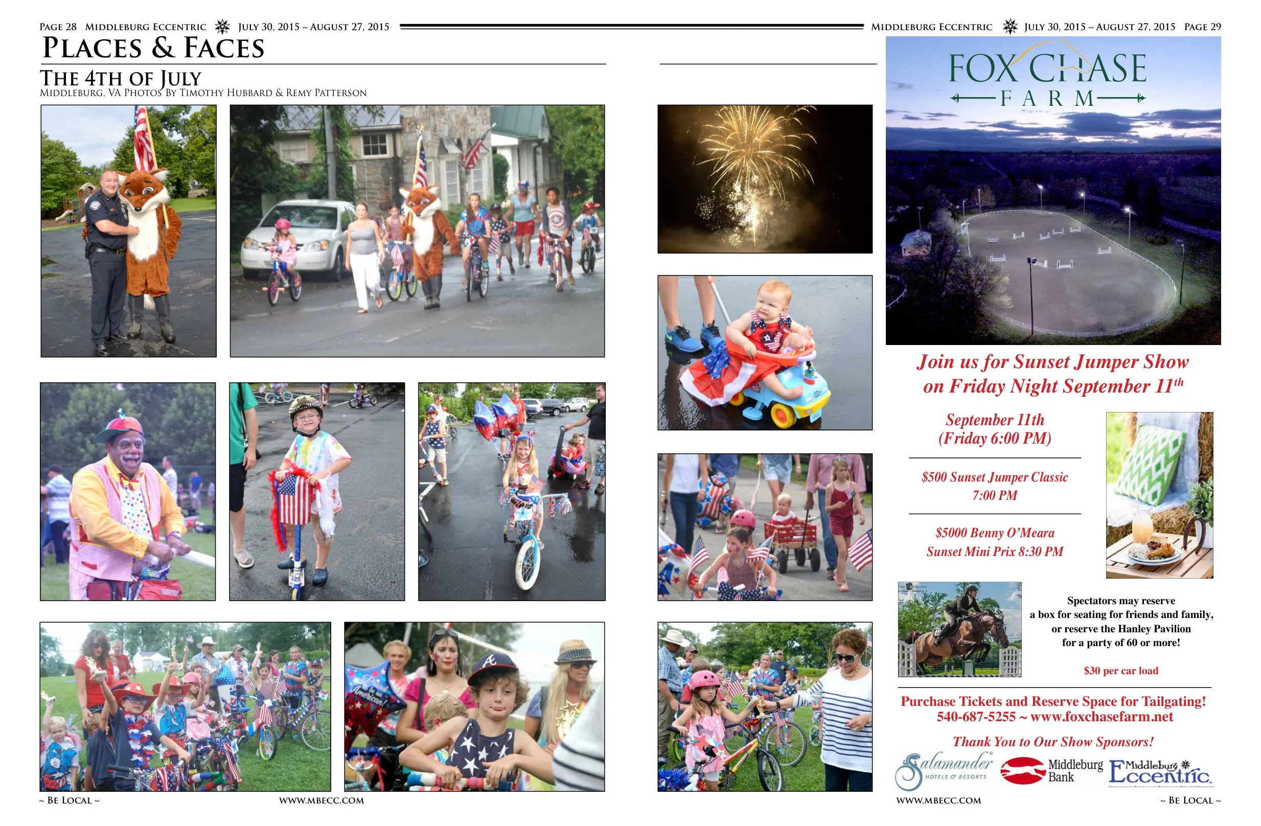 Fireworks display over evening sky · Police officer with child in costume · Group parade with families on residential street · Multiple children in patriotic costumes on bikes · Children and families at community gathering · Celebration attendees in festive attire · Family group at outdoor event · Woman holding child with American flags