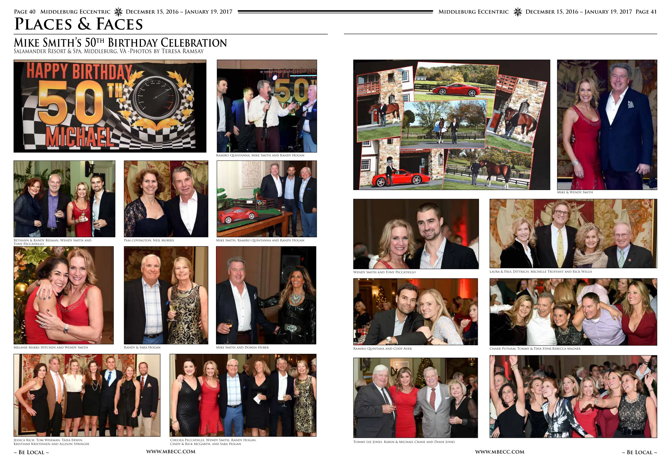 Happy Birthday 50th Michael banner · Tommy Lee Jones, Karen & Michael Crane and Diane Jones · Various guests celebrating · Party attendees