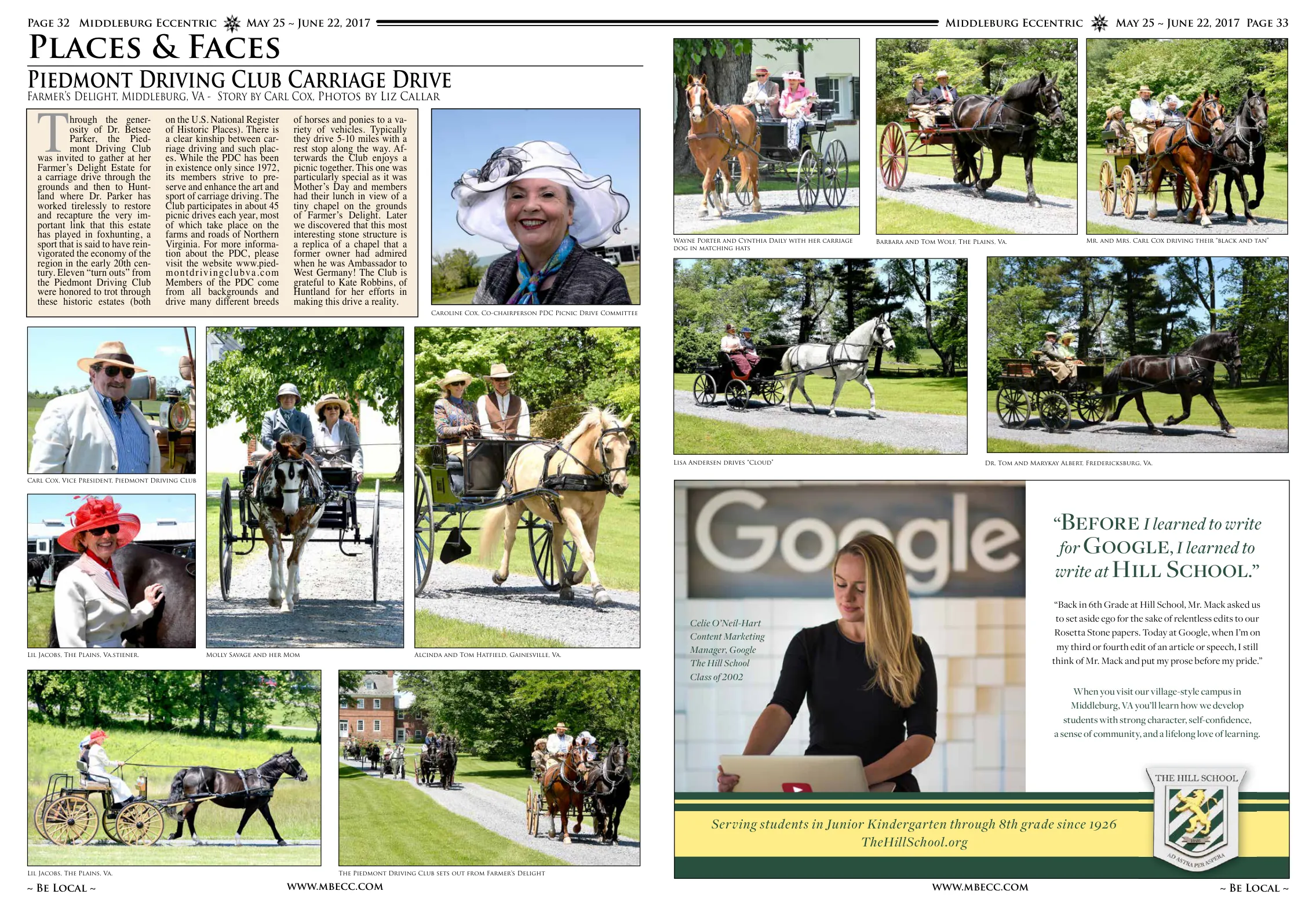 Wayne Porter and Cynthia Daily with her carriage dog in matching hats · Carl Cox, Vice President, Piedmont Driving Club · Lisa Andersen drives "Cloud" · Dr. Tom and Marykay Albert, Fredericksburg, Va. · Lil Jacobs, The Plains, Va. Molly Savage and her Mom Alcinda and Tom Hatfield, Gainesville, Va. · Caroline Cox, Co-chairperson PDC Picnic Drive Committee · Dr. Tom and Marykay Albert, Fredericksburg, Va. · The Piedmont Driving Club sets out from Farmer's Delight