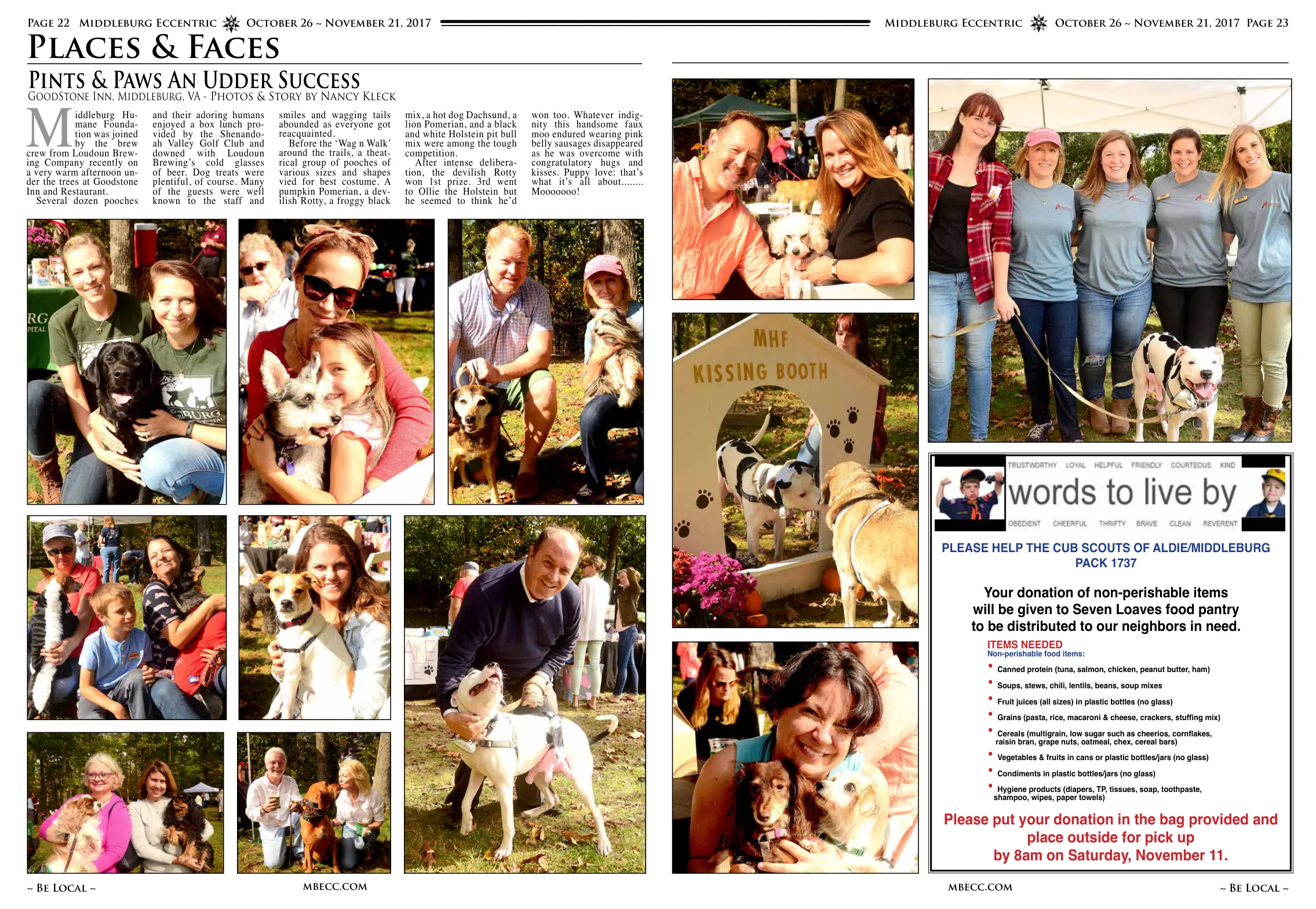 Guests enjoying the Pints & Paws event with their dogs at Goodstone Inn · MHF Kissing Booth · Costume competition winners and participants · Various guests and dogs at the event