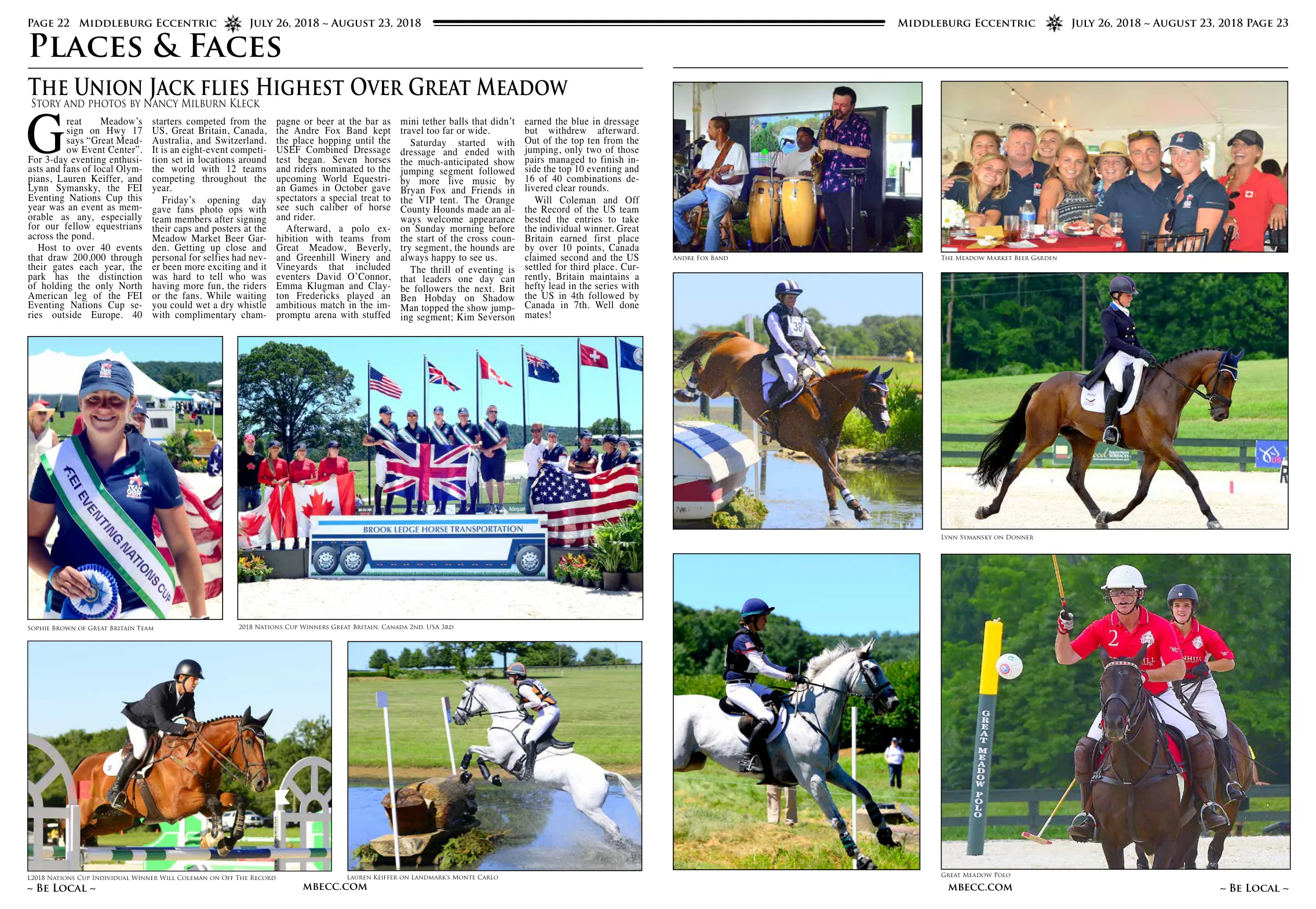 Sophie Brown of Great Britain Team · 2018 Nations Cup Winners Great Britain, Canada 2nd, USA 3rd · Will Coleman on Off The Record, 2018 Nations Cup Individual Winner · Lauren Keiffer on Landmark's Monte Carlo · Lynn Symansky on Donner · Andre Fox Band · The Meadow Market Beer Garden