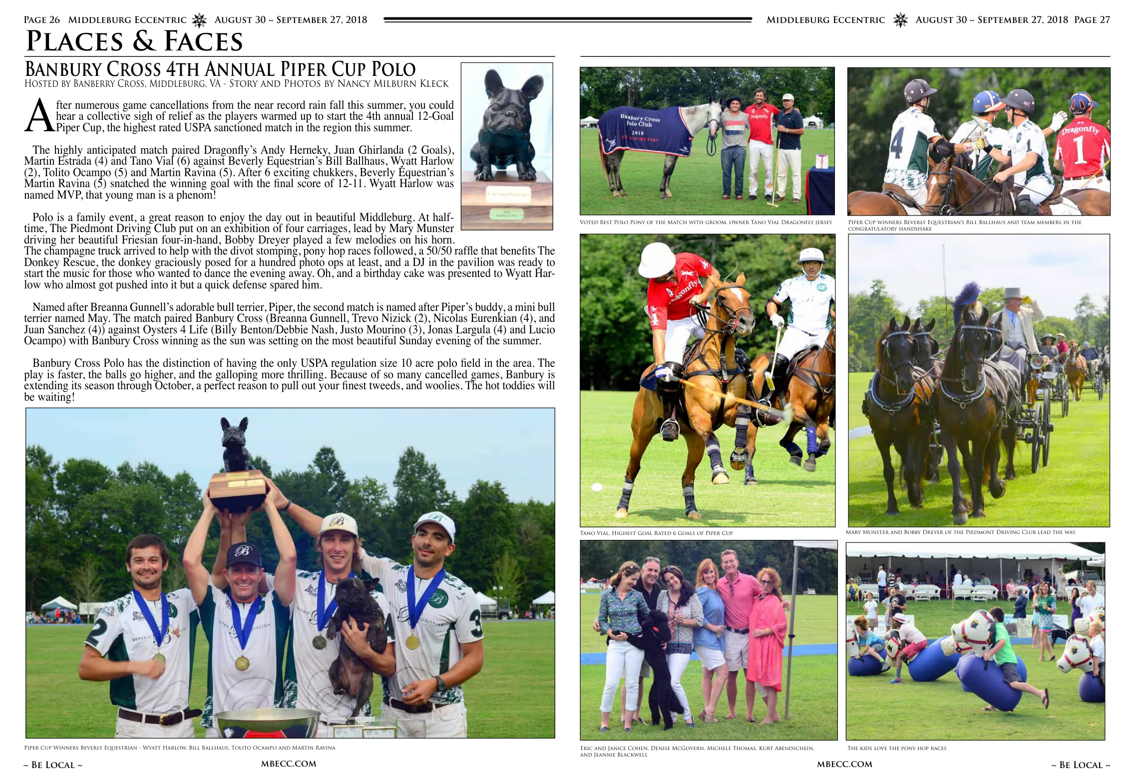 Match Announces Ray Regan, Jacqueline Mars and Dubai Team Capt. Steve Thompson · Mark Caan and Nacho Figueras entertained guests with jokes and some competitive ribbing of one another's skills · Piper Cup winners Beverly Equestrian's Bill Ballhaus and team members in the congratulatory handshake · Sarah Hansar, George Bethel and Sannon Venezia · Erin Michele Smith and Jeff Blue, MFH, Middleburg Hunt · John Gobin, David Greenhill, Danielle Quinn and Tolito Ocampo of Netjets warming up for put-put polo · Anjela and Charlie Carroll · Barbara Sharp and Nacho Figueras · Dubai team member Raja Abujelaban teeing off · David Tafuri and Anastasia Vakula