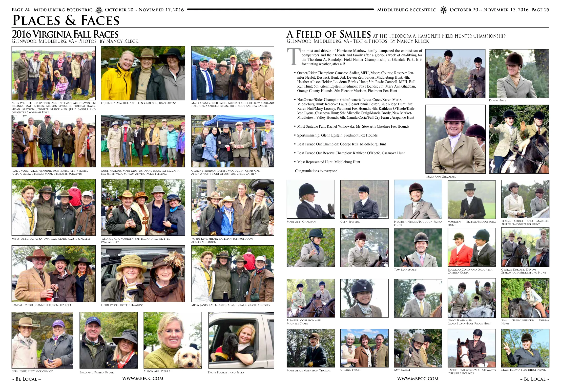 A Field of Smiles at The Theodora A. Ramdplph Field Hunter Championship · Karen Nutt · Mary Ann Ghadban · Glenn Epstein · Heather Heider/Loudoun Fairfax Hunt · Maureen Britell-Middleburg · Teresa, Croce, and Maureen Britell/Middleburg Hunt · Tom Mansmann · Eduardo Coria and Daughter Camilla Coria · George Kuk and Devon Zebrovious/Middleburg Hunt